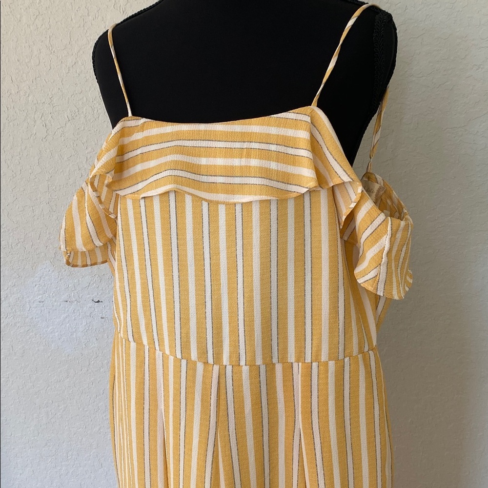 Summer Cottagecore Altar’d State Yellow Striped Jumpsuit with Ruffle Detail - Picture 3 of 4